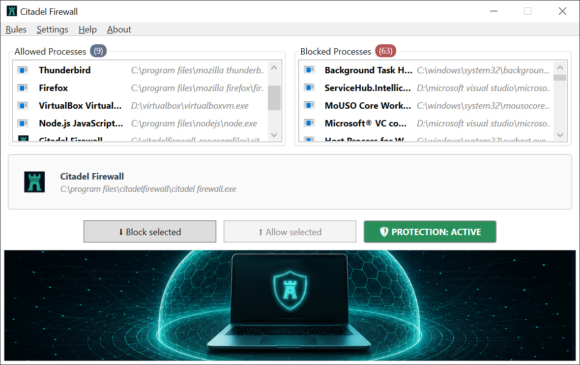 Citadel Firewall 1.0 Interface